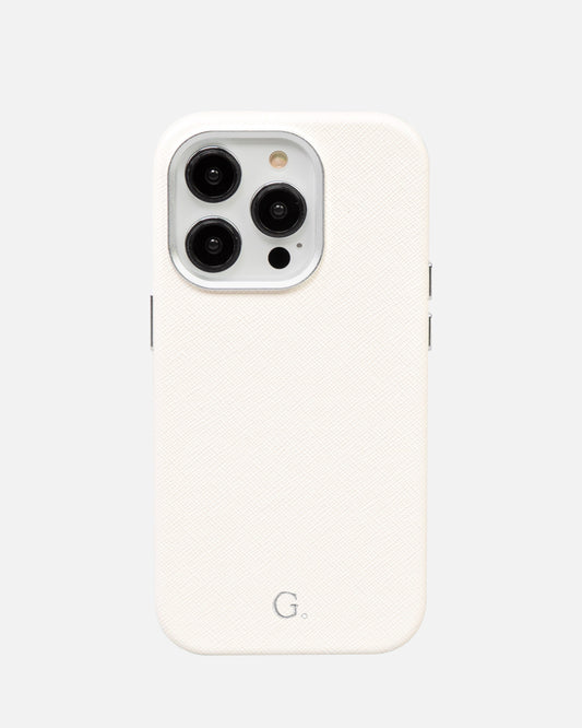 iPhone 14 Pro Saffiano Leather Case Pure White