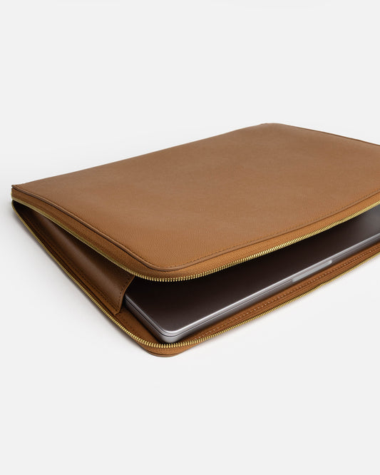 Essentials 13" Laptop Cover with Zip Recycled Saffiano Rich Tan