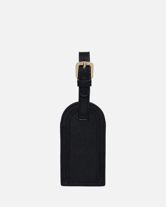 Luggage Tag with Gold Hardware Black Saffiano Leather