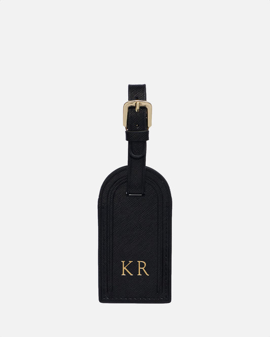 Luggage Tag with Gold Hardware Black Saffiano Leather