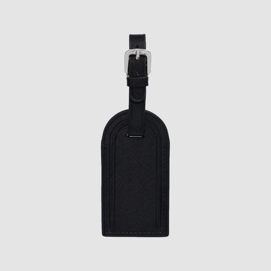 Black Saffiano Luggage Tag with Silver Hardware
