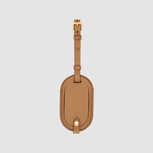 Essential Round Luggage Tag Recycled Saffiano Rich Tan
