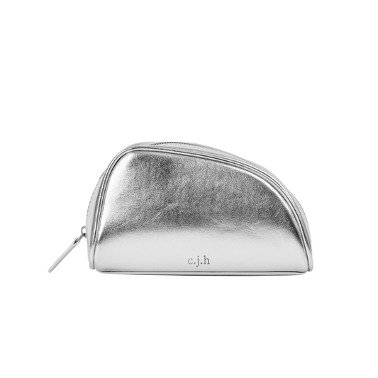 Small Shell Cosmetic Case Nappa Leather Silver