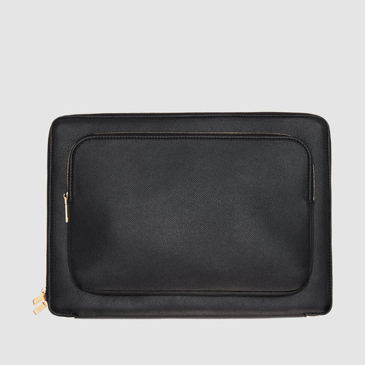 Essential 13 Inch Laptop Cover with Charger Case Recycled Saffiano Black