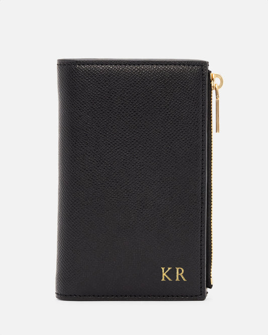 Essential Bi Fold Zip Wallet Recycled Saffiano Black