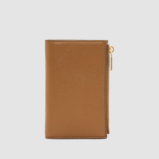 Essential Bi Fold Zip Wallet Recycled Saffiano Rich Tan