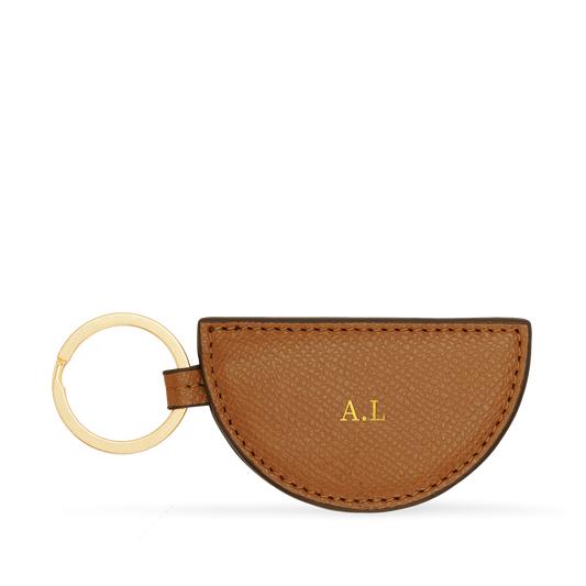 Essential Crescent Keyring Recycled Saffiano Rich Tan