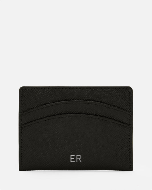 Essential Double Card Holder Recycled Saffiano Black