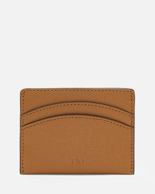 Essential Double Card Holder Recycled Saffiano Rich Tan