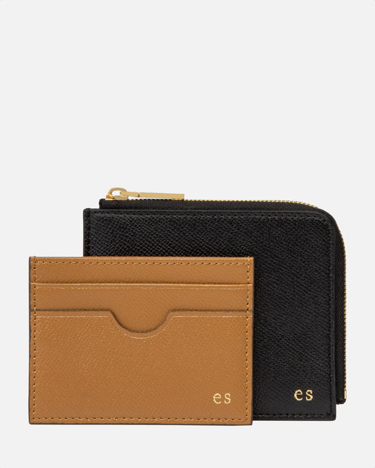 Essentials Zip Wallet Black with Rich Tan