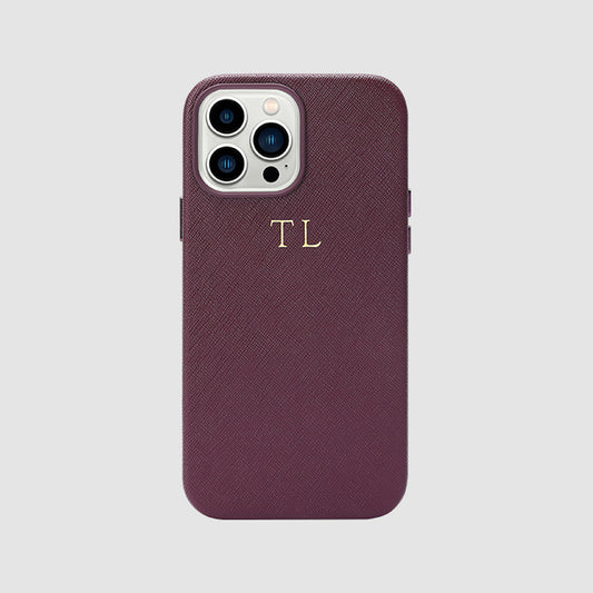 iPhone 13 Pro Max Burgundy Saffiano Leather Wrap Case