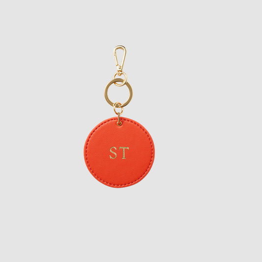 Coral Red Nappa Leather Circle Keyring