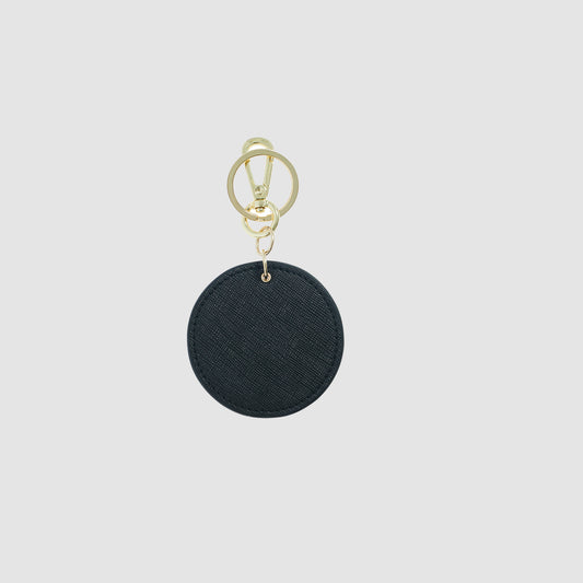 Black Saffiano Leather Circle Keyring with Gold Hardware