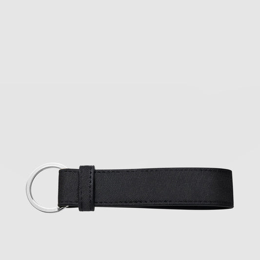 Black Saffiano Leather Key Chain with Silver Hardware