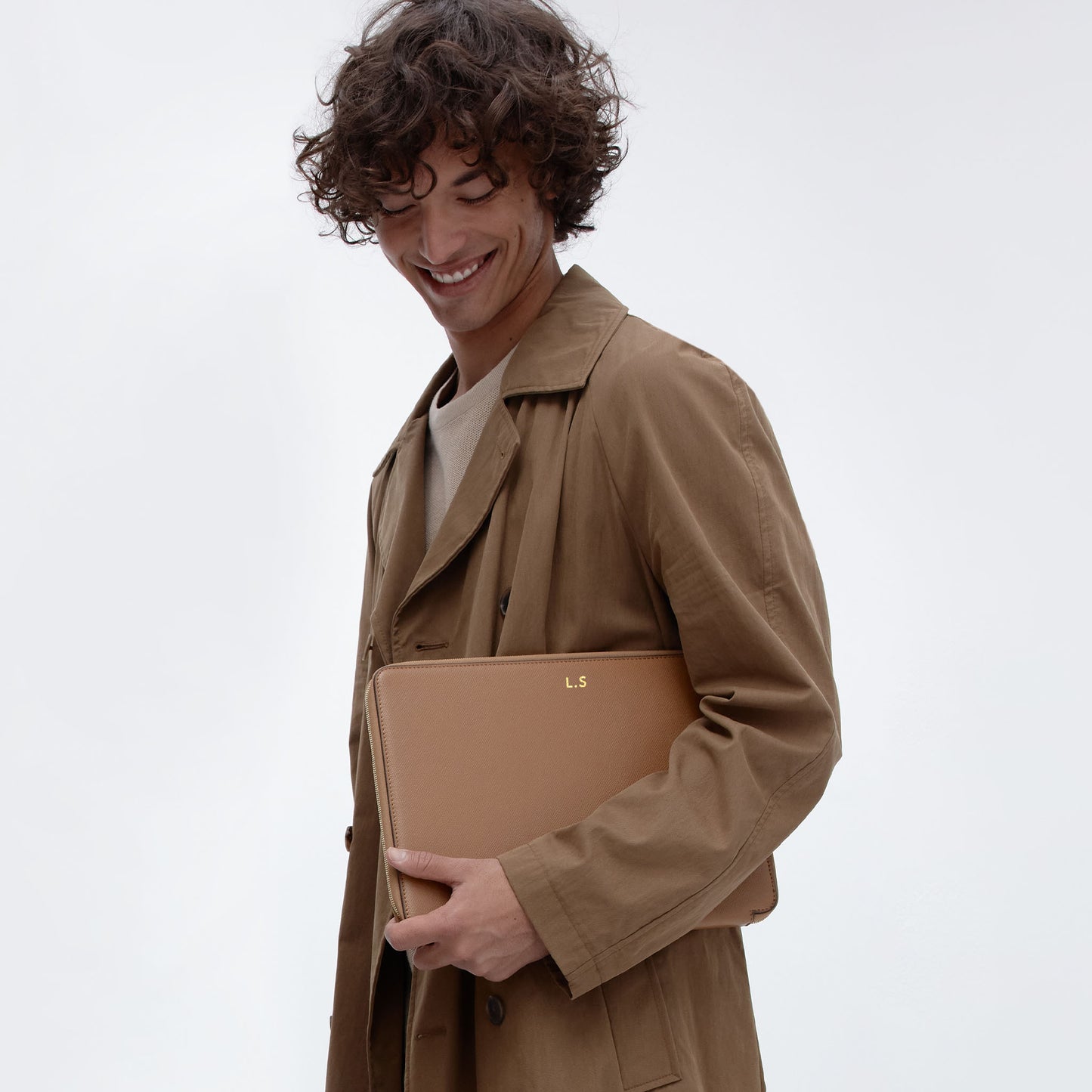 Essentials 13 Inch Laptop Cover with Zip Recycled Saffiano Rich Tan