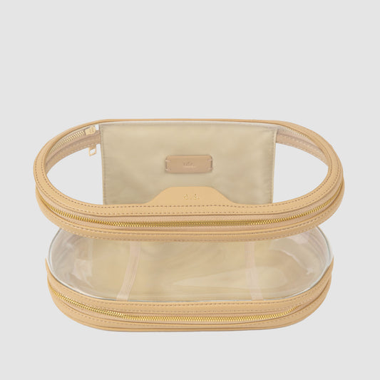 Essential Large Clear Travel Case Recycled Saffiano Sand