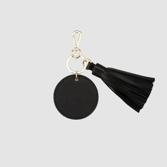 Large Black Saffiano Leather Tassel Keyring