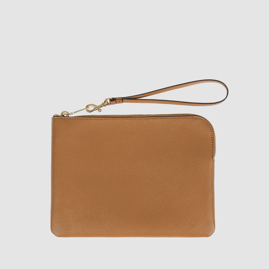 Essential Large Zip Pouch Recycled Saffiano Rich Tan