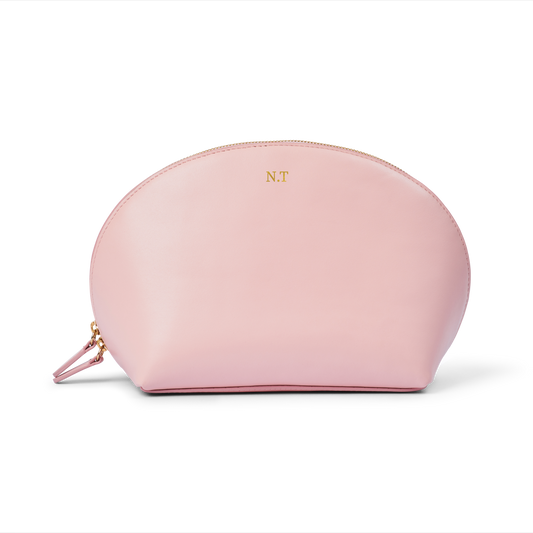 Isla Large Round Cosmetic Case Nappa Leather  Chalk Pink