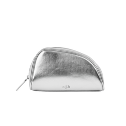Personalised Small Shell Cosmetic Case Nappa Leather Silver with initials tde