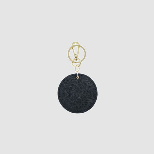 Black Saffiano Leather Circle Keyring with Gold Hardware_1