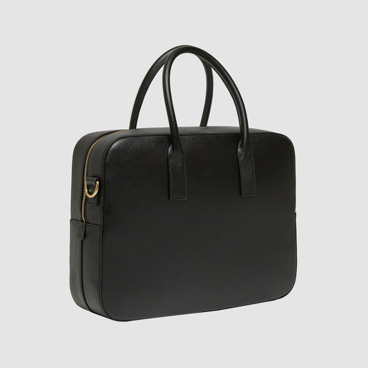 Messenger Bag Black Saffiano Gold Zip Leather