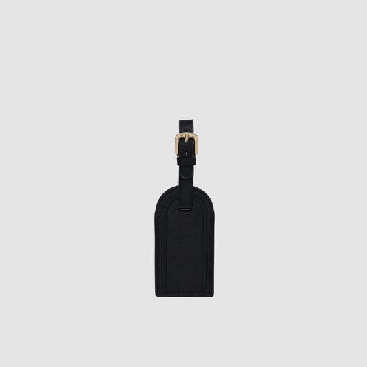 Luggage Tag with Gold Hardware Black Saffiano Leather
