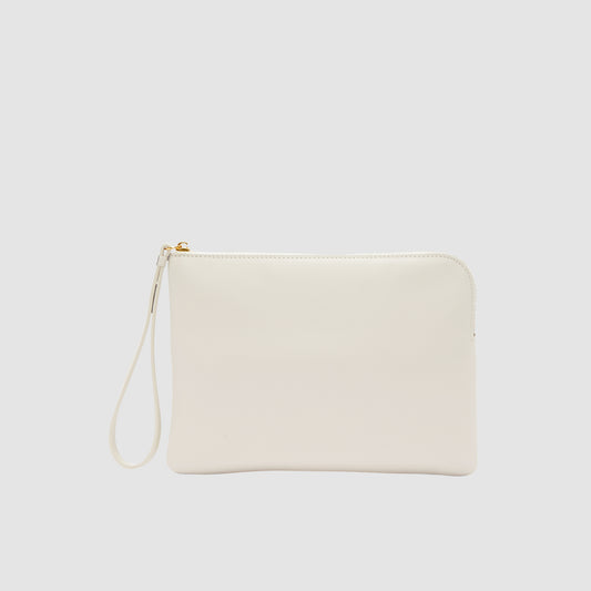 Crescent Large Zip Pouch Nappa Leather Cream