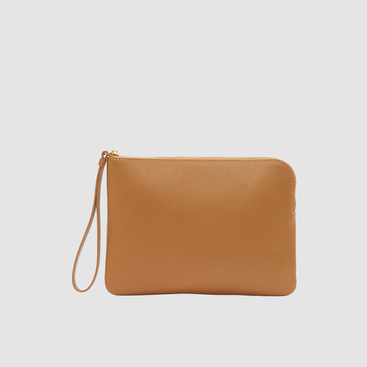 Crescent Large Zip Pouch Nappa Leather Rich Tan