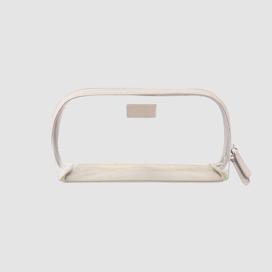 Large Clear Cosmetic Case Cream Saffiano Leather