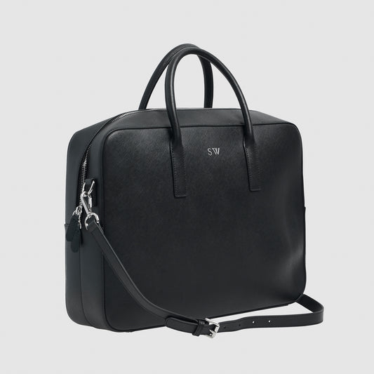 Messenger Bag Black Saffiano Silver Zip Leather