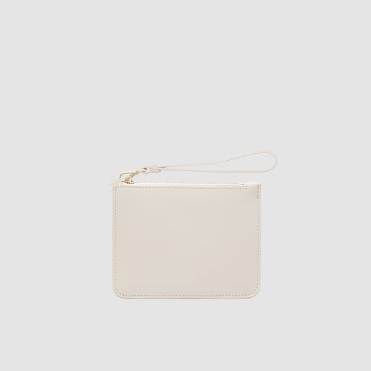 Mini Structured Pouch with Wrist Strap Cream Saffiano Leather