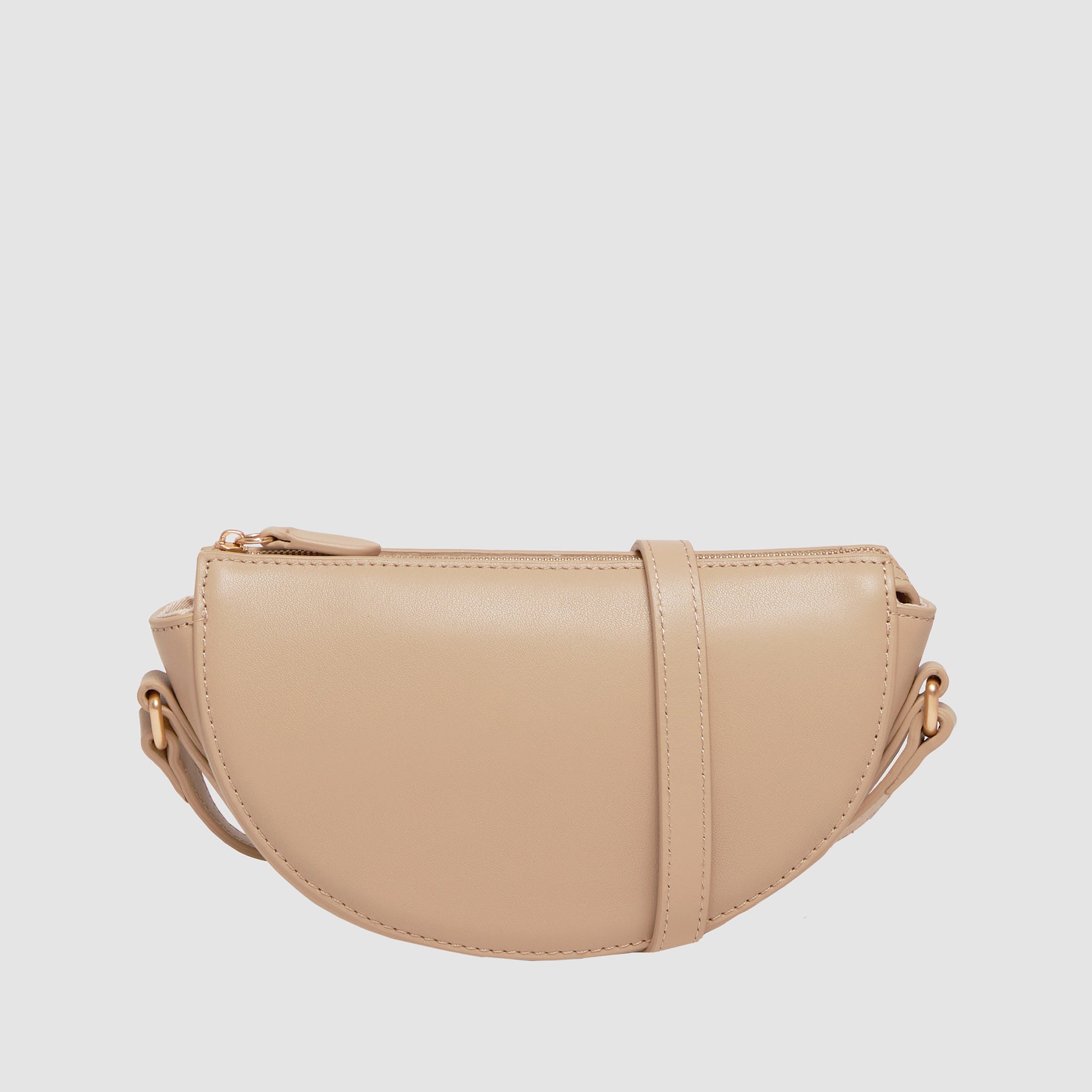 Personalised Crescent Crossbody Bag Nappa Leather Sand with initials tde The Daily Edited