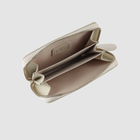 Small Zip Wallet Cream Saffiano Leather