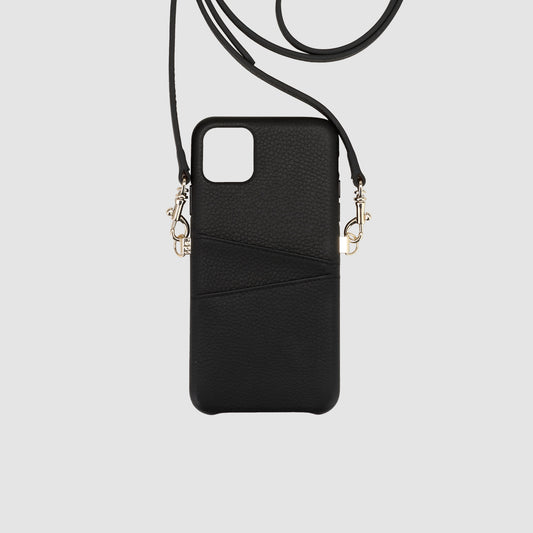Black Pebbled Wrap iPhone 11 Pro Case With Pocket & Detachable Cross Body Strap_1