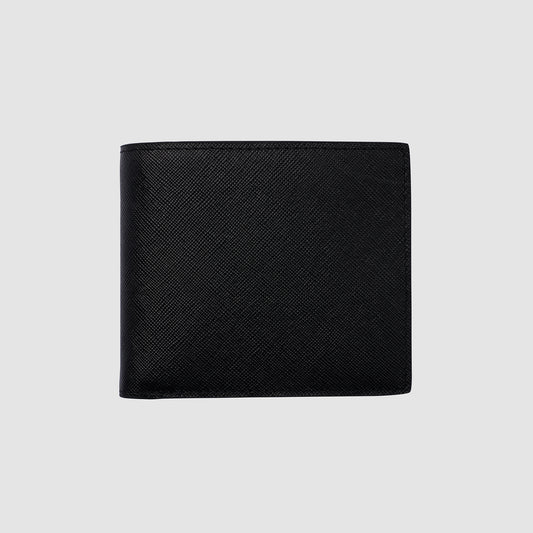 Bi Fold Coin Wallet Black Saffiano Leather