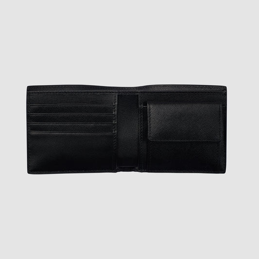 Bi Fold Coin Wallet Black Saffiano Leather