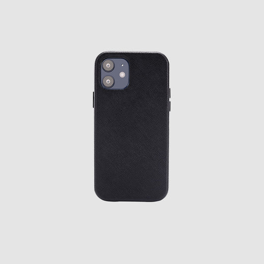 iPhone 12 / iPhone 12 Pro Black Saffiano Leather Wrap Case_1