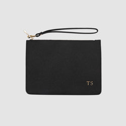 Personalised Black Saffiano Leather Structured Pouch with