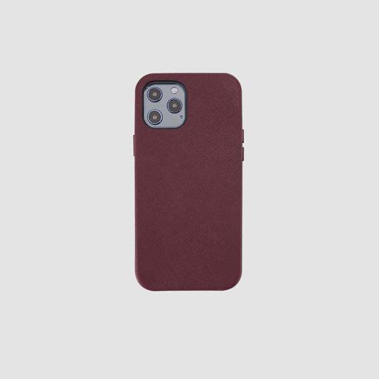 iPhone 12 Pro Max Burgundy Saffiano Leather Wrap Case_1