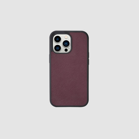 iPhone 13 Pro Burgundy Saffiano Leather Case_1