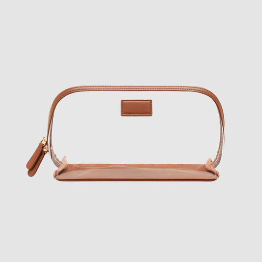 Large Clear Cosmetic Case Chocolate Nappa Leather