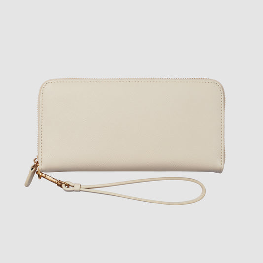 Continental Wallet with Wrist Strap Cream Saffiano Leather