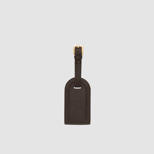 Luggage Tag with Gold Hardware Espresso Saffiano Leather