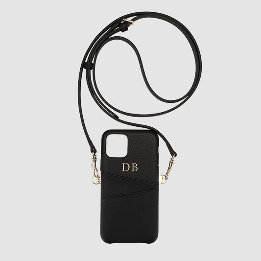 Black Pebbled Wrap iPhone 11 Pro Case With Pocket & Detachable Cross Body Strap_2