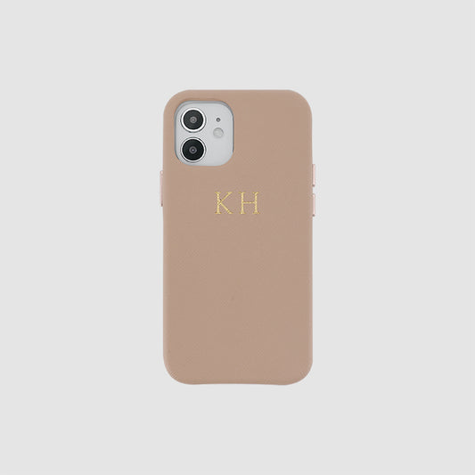 iPhone 12 Mini Taupe Saffiano Leather Wrap Case_3