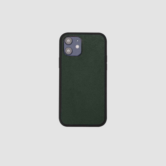 iPhone 12 Mini Forest Green Saffiano Leather Case_1