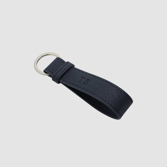 Ink Navy Saffiano Leather Key Chain with Silver Hardware_3