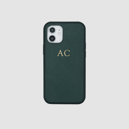 iPhone 12 Mini Forest Green Saffiano Leather Case_2