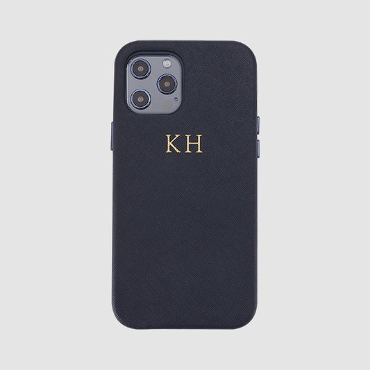iPhone 12 Pro Max Ink Navy Saffiano Leather Wrap Case_3